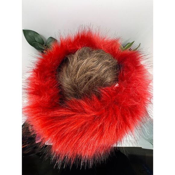 Vintage Red Faux Fur Head Wrap Fluffy Winter Headwear Soft & Stylish Accessory - Picture 6 of 16